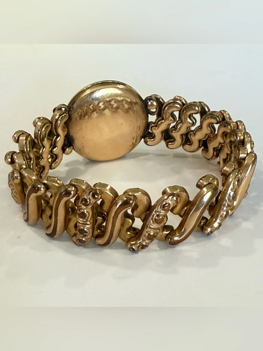 Vintage Rolled Gold Expansion Bracelet Photo Locket Monogram Victorian Style - Picture 5 of 16
